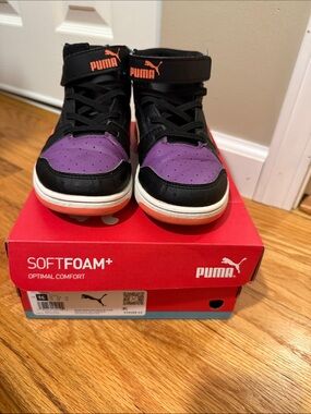Puma Kids High-Top Sneakers in Black with Purple & Coral Accents